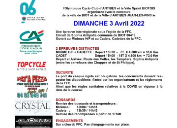 GRAND PRIX DE BIOT – TROPHEE DANIEL FUSBERTI DIMANCHE 3 AVRIL