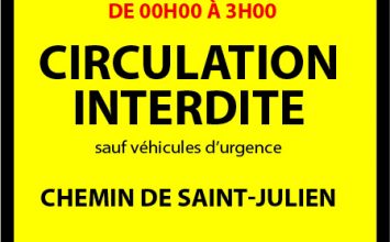 Chemin Saint-Julien: Circulation interdite dans la nuit du lundi 4 au mardi 5 décembre 2023