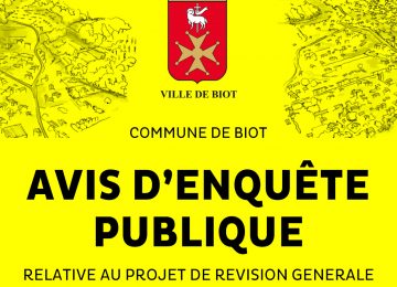 Enquête publique relative au projet de révision générale du Plan Local d’Urbanisme (PLU) de Biot et de la création de 2 Périmètres Délimités des Abords (PDA)